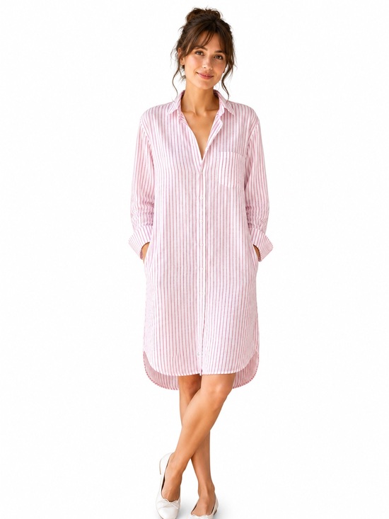 Frank & Eileen Dresses & Skirts - Frank & Eileen Mary Pink White Stripe 100% Linen Shirt Dress Tunic Size S
